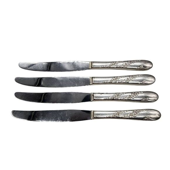 Oneida Community Dinner Knives Bridal Wreath Tudor Plate Silver Plate Set Of 4 - Picture 1 of 6